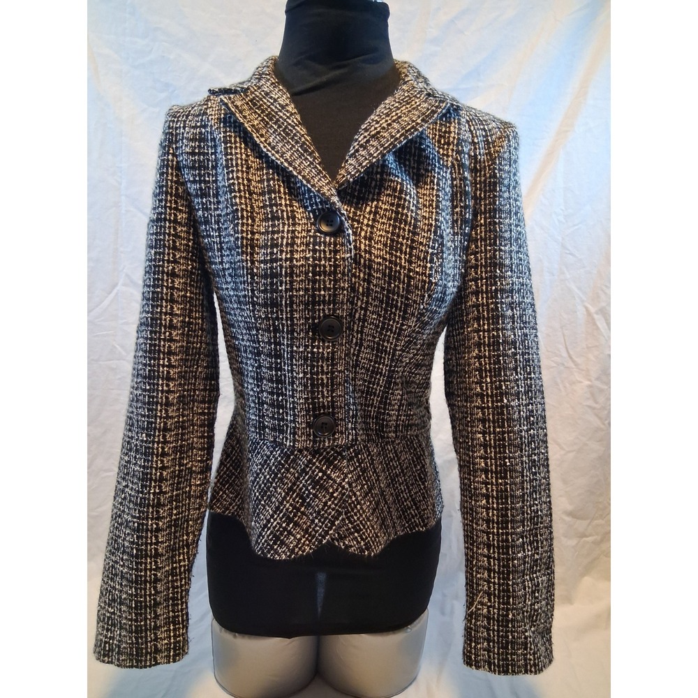 Charlotte Russe Vintage Y2K Black White Tweed Peplum Blazer Jacket Womens Small